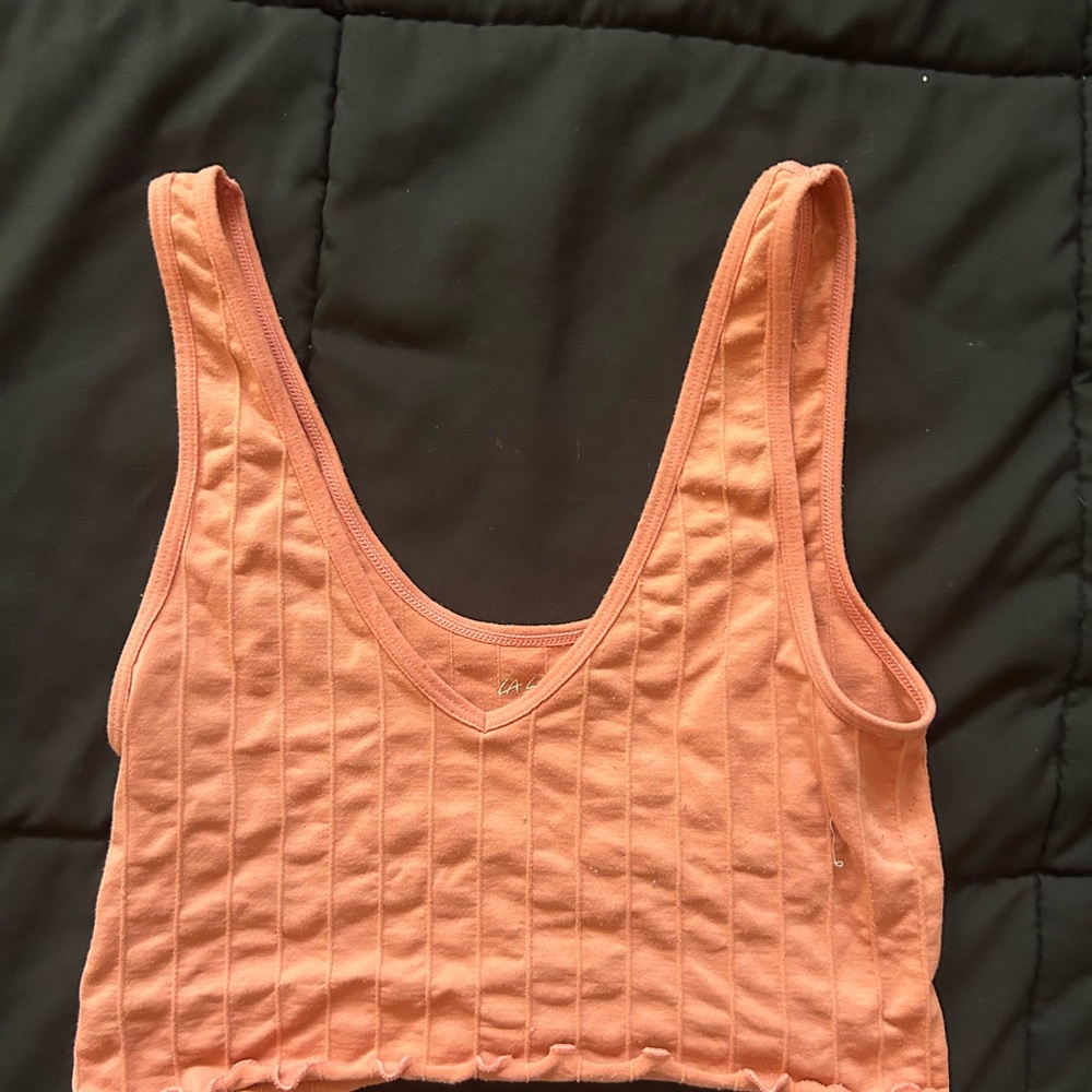 La Hearts Ribbed Coral Tank Top